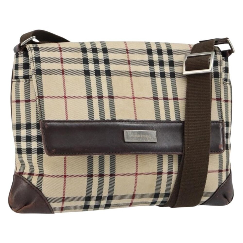 Authentic BURBERRY Nova Check Shoulder Bag Nylon Beige Silver
